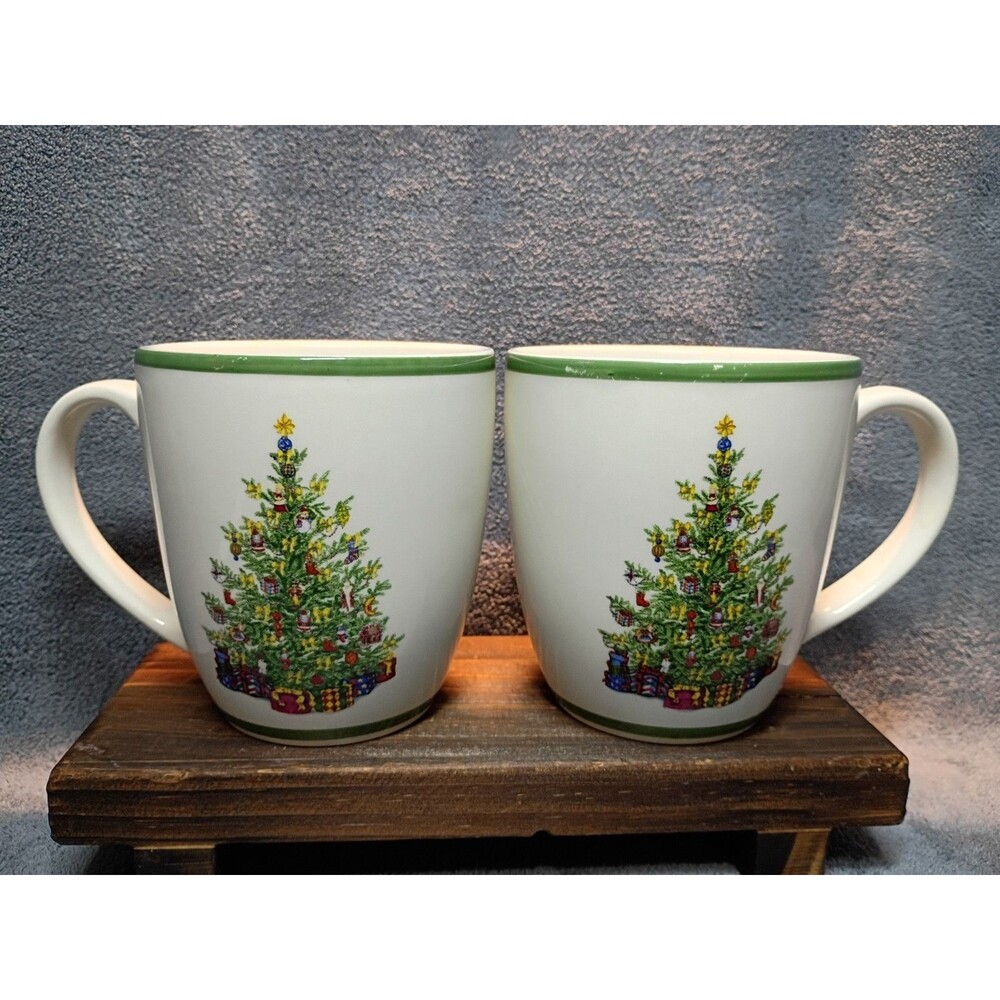 Christopher Radko 2 Mugs Traditions Holiday Celebrations Christmas Tree 12 oz